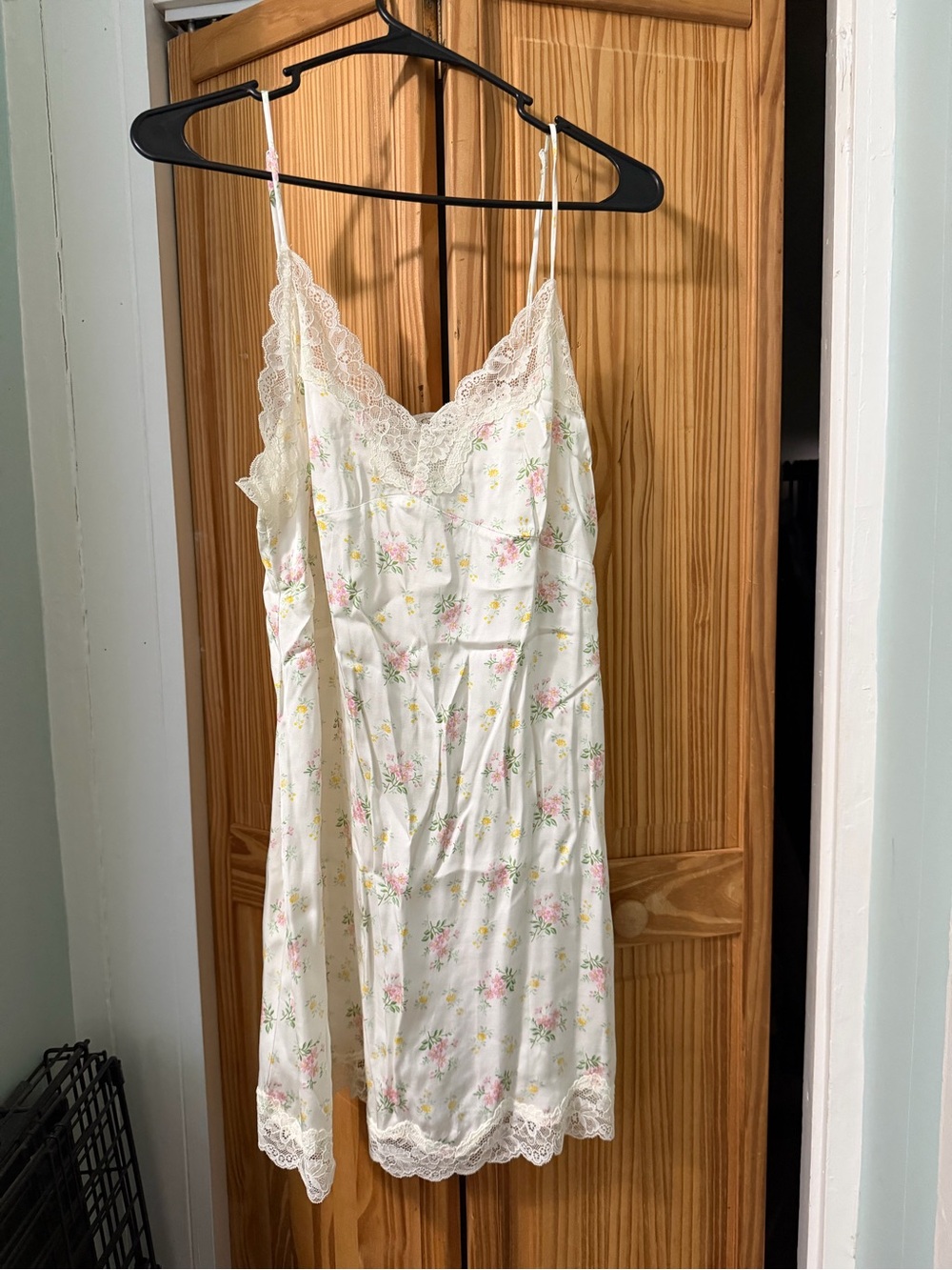 American Eagle Outfitters White Floral Lace-Trim Slip Dress